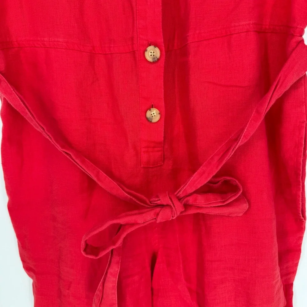 EVERLANE LINEN SHORT SLEEVE JUMPSUIT RED SIZE 2‎ BELTED LOOSE FIT 100% LINEN
